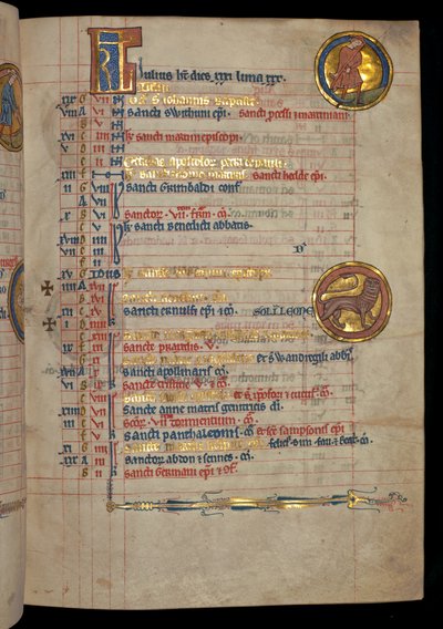 Ms 322 f.4r、7月、男の鎌、「De Brailes Psalter」のイラスト、c.1250 作： William de Brailes  